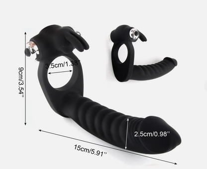 Black silicone ring with measurements on a white background