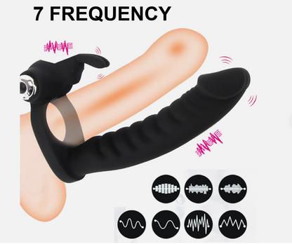Black finger massager on a hand with '7 Frequency' text and sound wave icons.