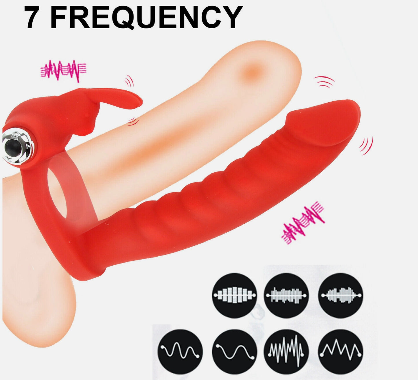 Red and beige device with '7 Frequency' text and wave icons on a white background