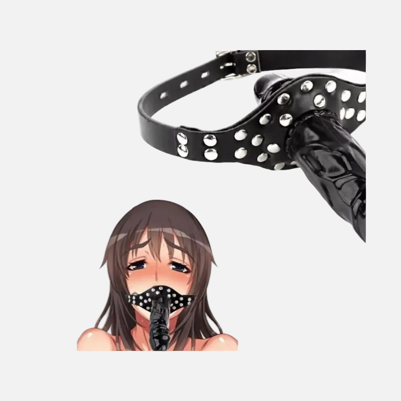 Black leather muzzle with studs on a white background