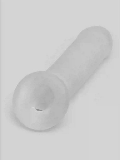 Clear glass pipe on a light gray background
