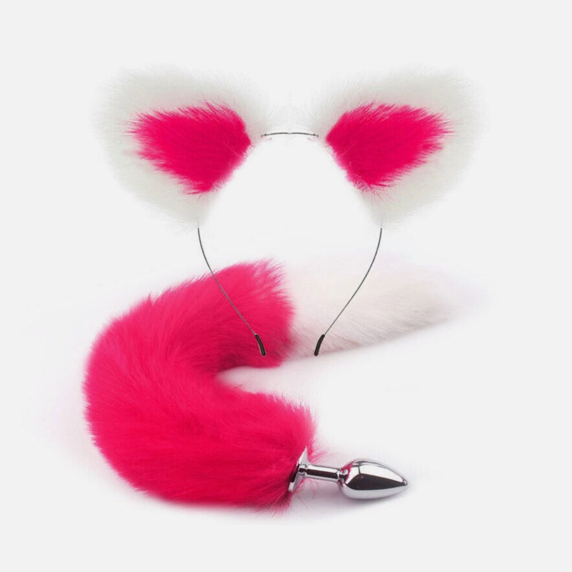 Body-Safe Stainless Steel Anal Plug with Pink Faux Fur Tail UK