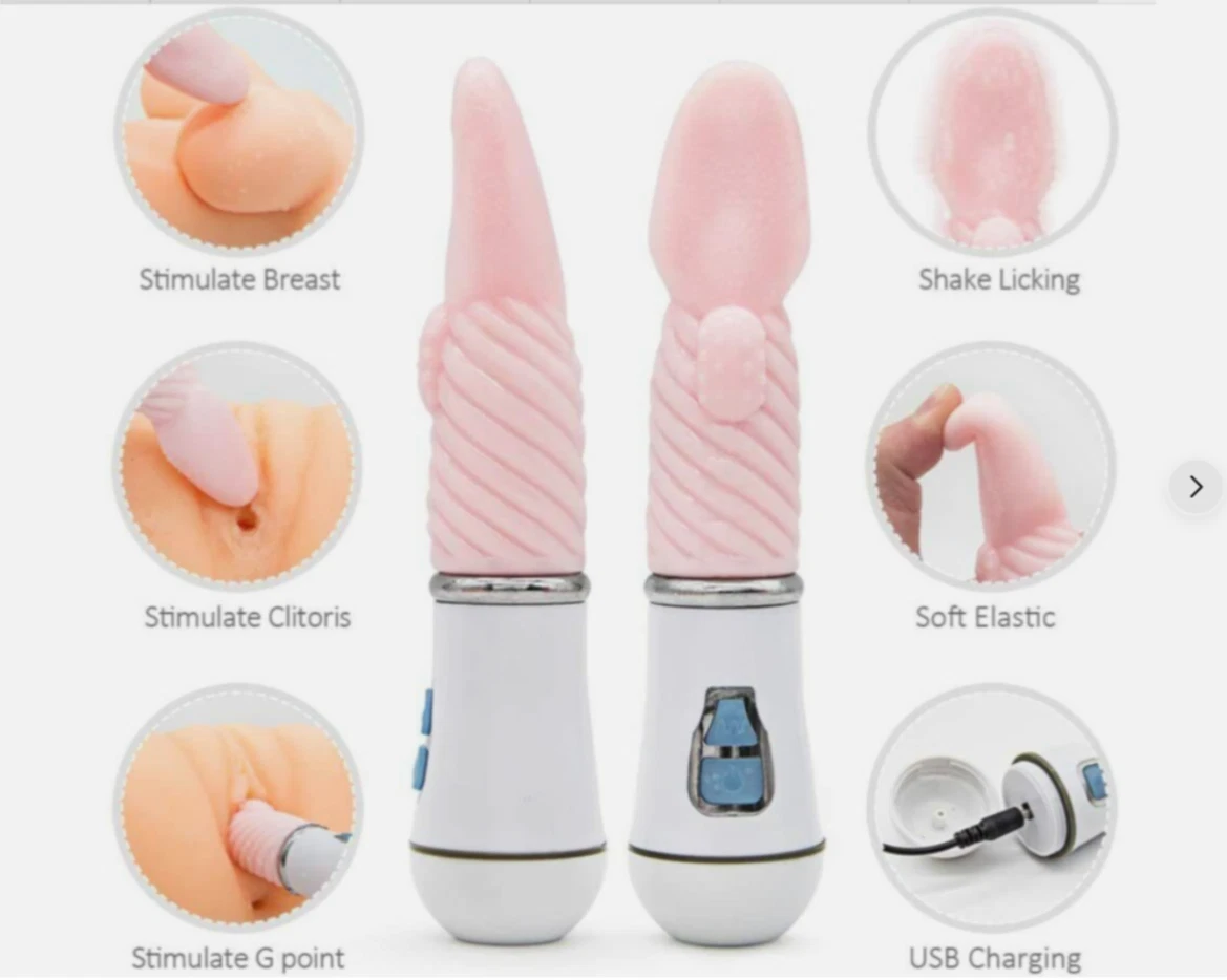Sexual product with various stimulation points and USB charging feature on a white background