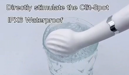 White electronic device with water droplets being tested for waterproofing on a light gray background.