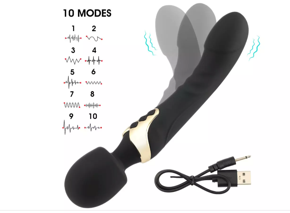 Black and gold electronic device with USB cable on a white background