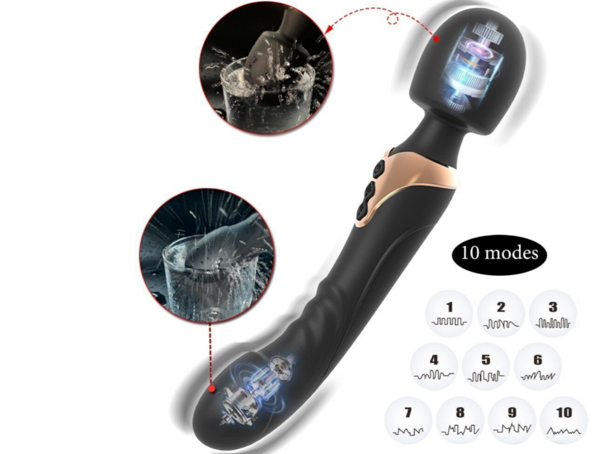 Black and gold electronic device with mode indicators on a white background