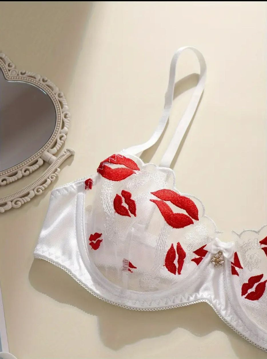 Pure Desire Flame Red Sheer Bra & Thong Lingerie Set UK