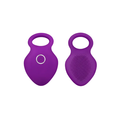 Two purple silicone products with handles on a white background