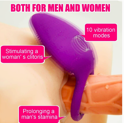 Purple and orange device with text about vibration modes and effects on sexual health.