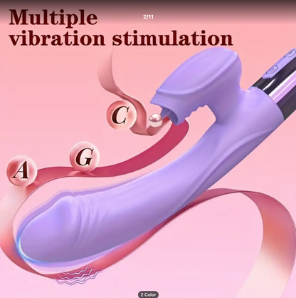 Purple device with text 'Multiple vibration stimulation' on a pink background