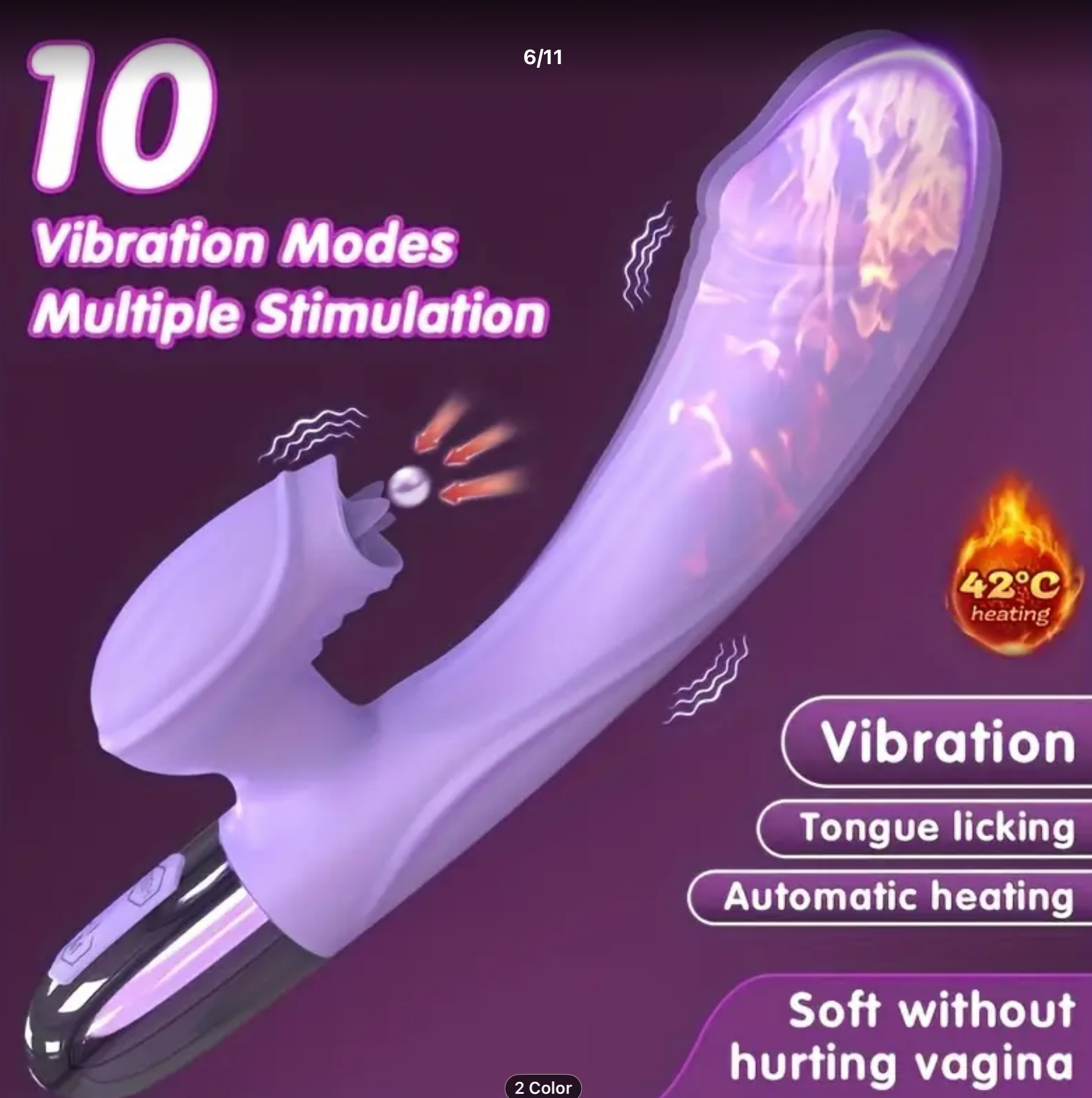 Product with vibration modes and heating features on a purple background