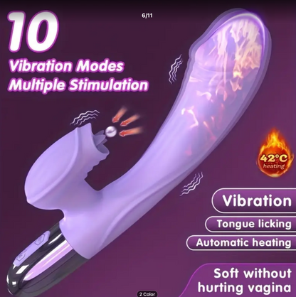 Product with vibration modes and heating features on a purple background