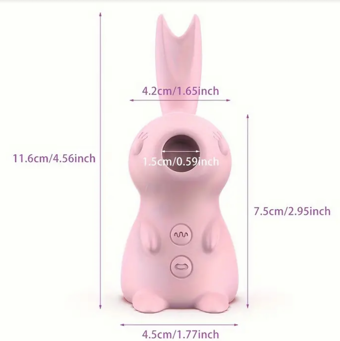 Pink rabbit-shaped product with dimensions labeled on a white background