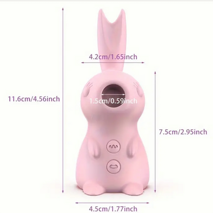 Pink rabbit-shaped product with dimensions labeled on a white background