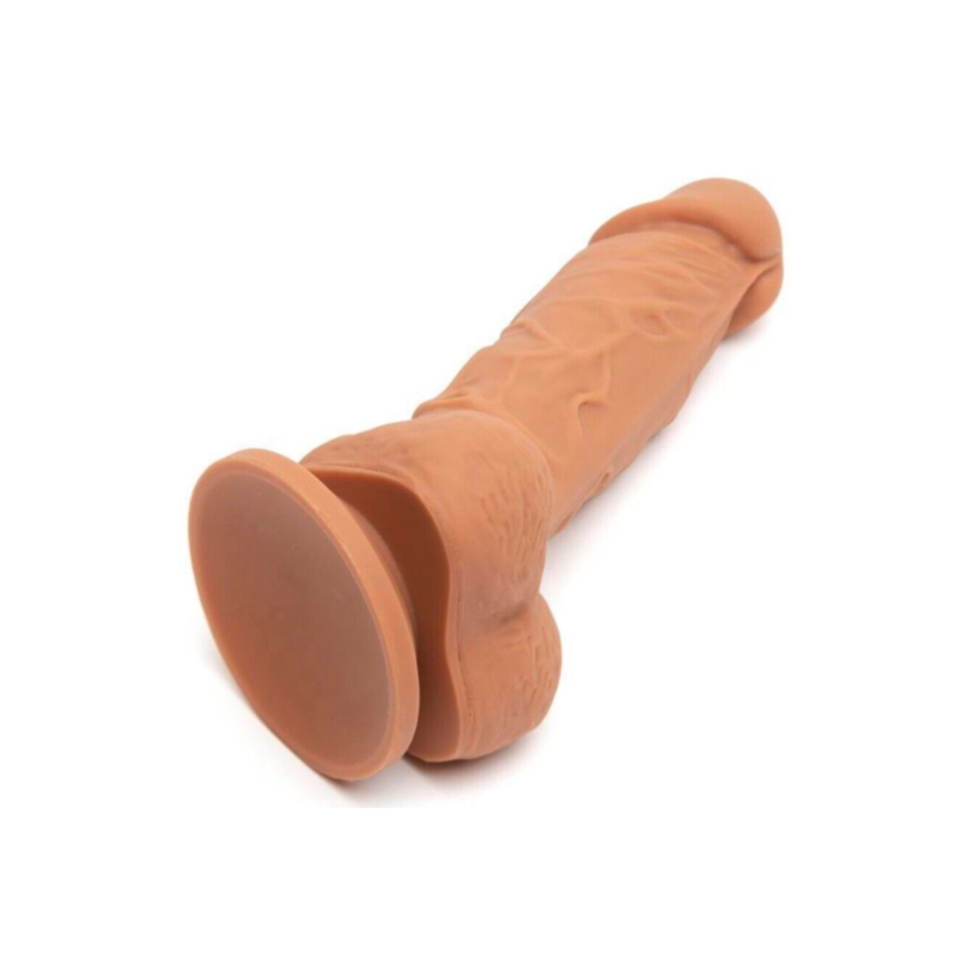 Terracotta-colored silicone ice cream scoop on a white background