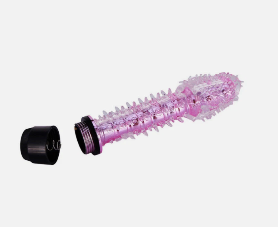 Pink and black cylindrical object on a white background