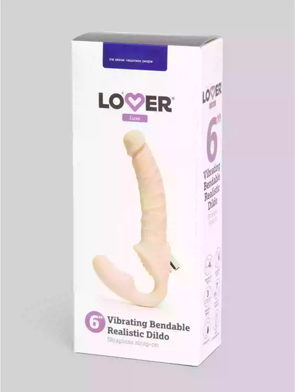 Box of a vibrating bendable realistic dildo with 'LOVER' branding on a gray background