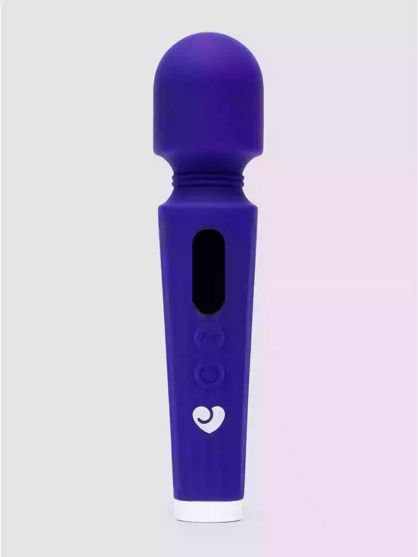 Purple handheld device with a heart symbol on a white background