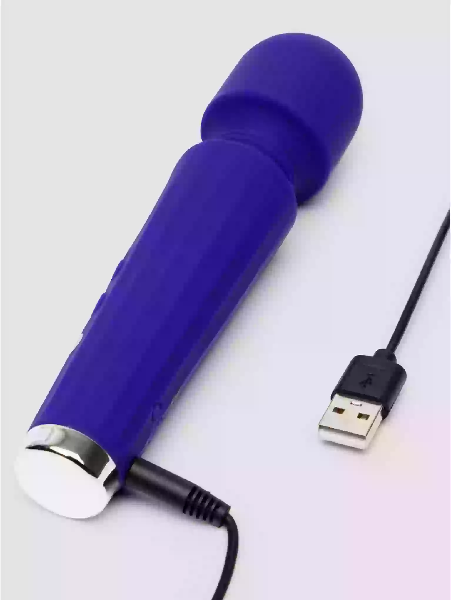 Blue electronic device with USB cable on a white background