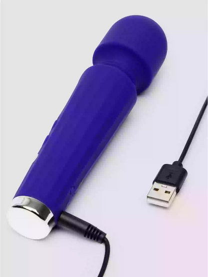 Blue electronic device with USB cable on a white background
