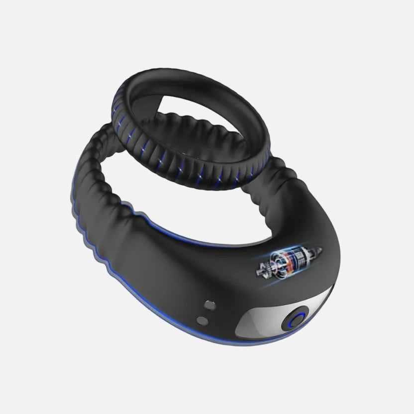 Black and gray electronic device with a handle on a white background