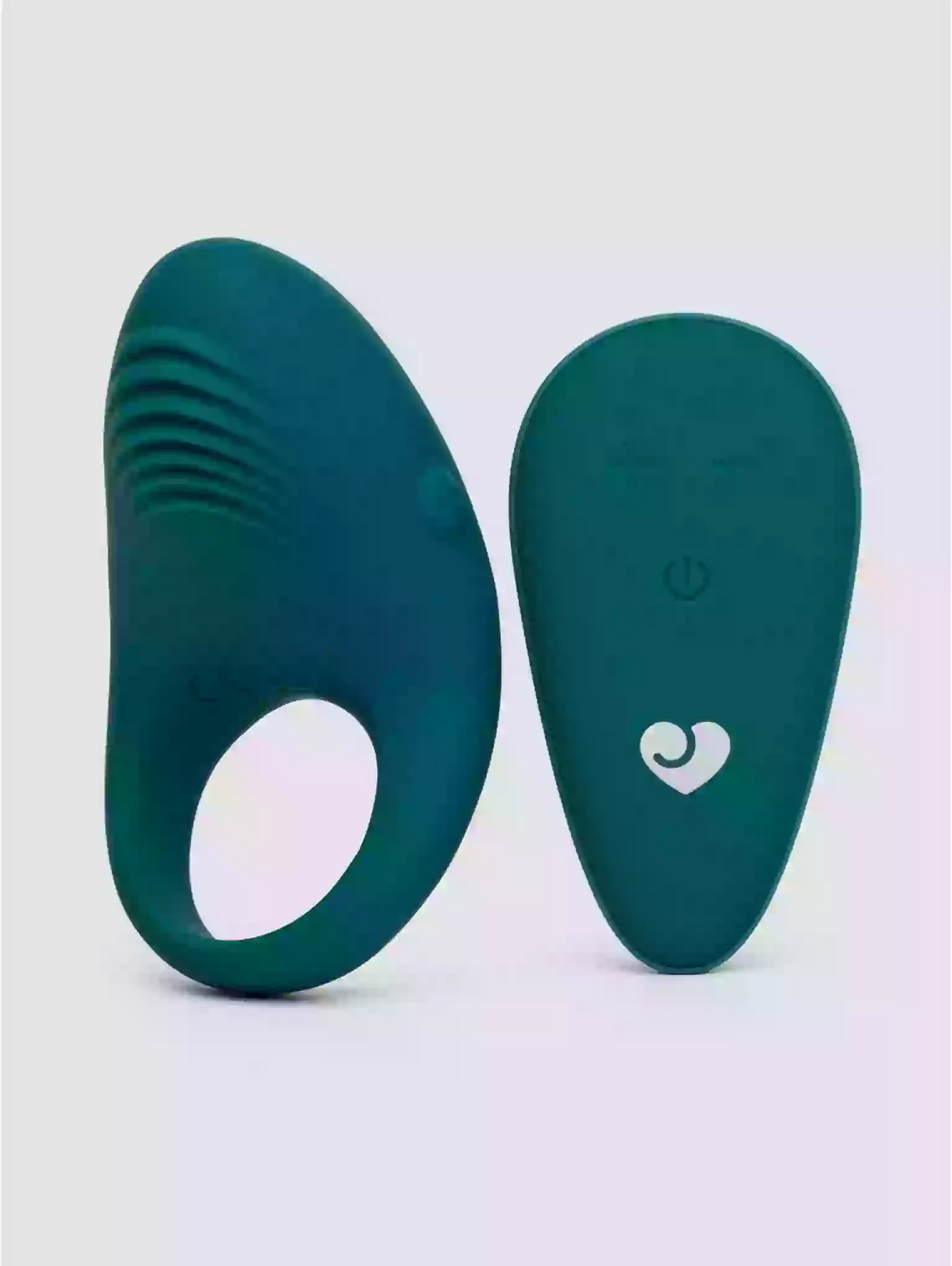 Two green silicone foot-shaped products on a white background