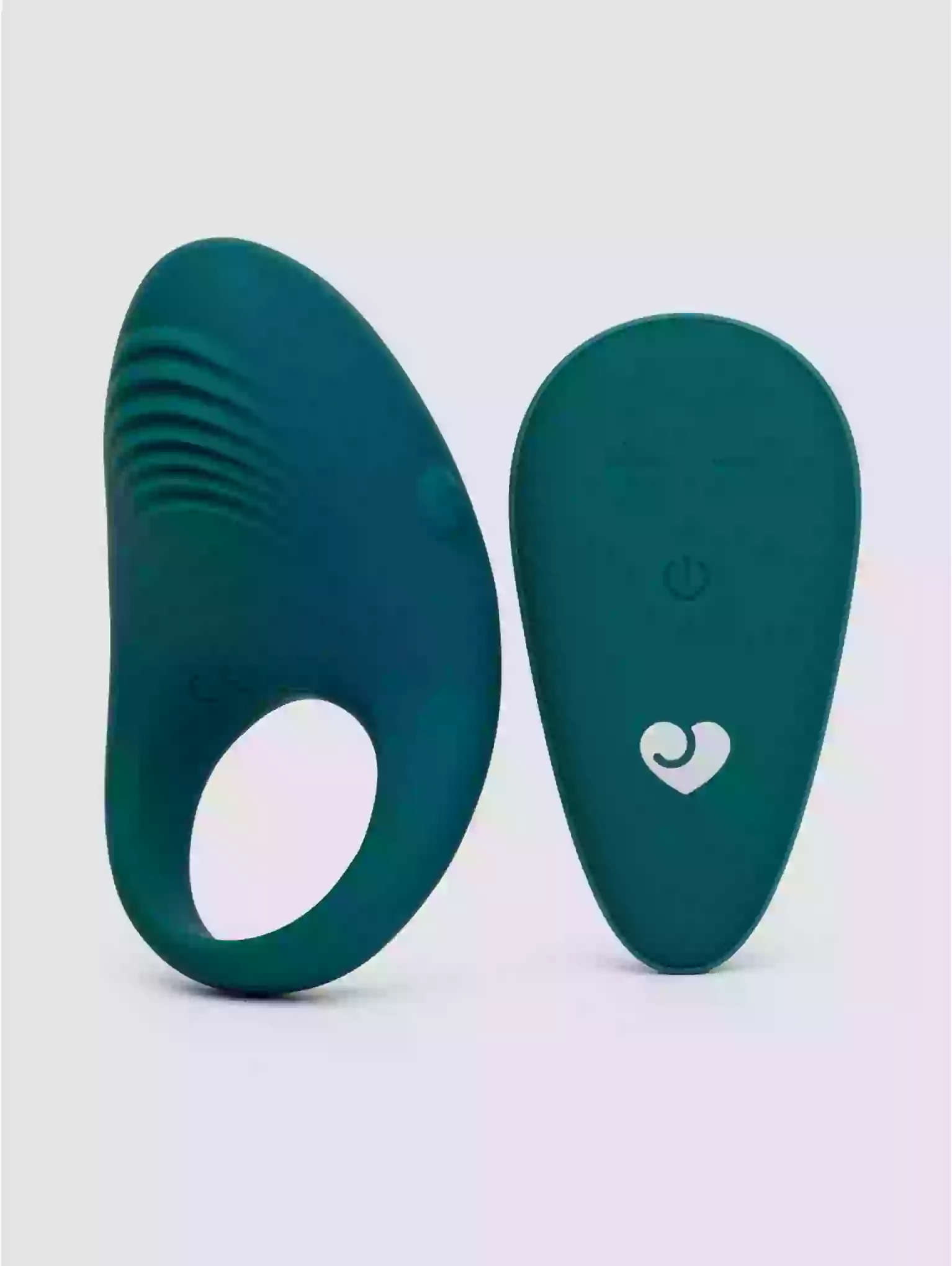 Two green silicone foot-shaped products on a white background