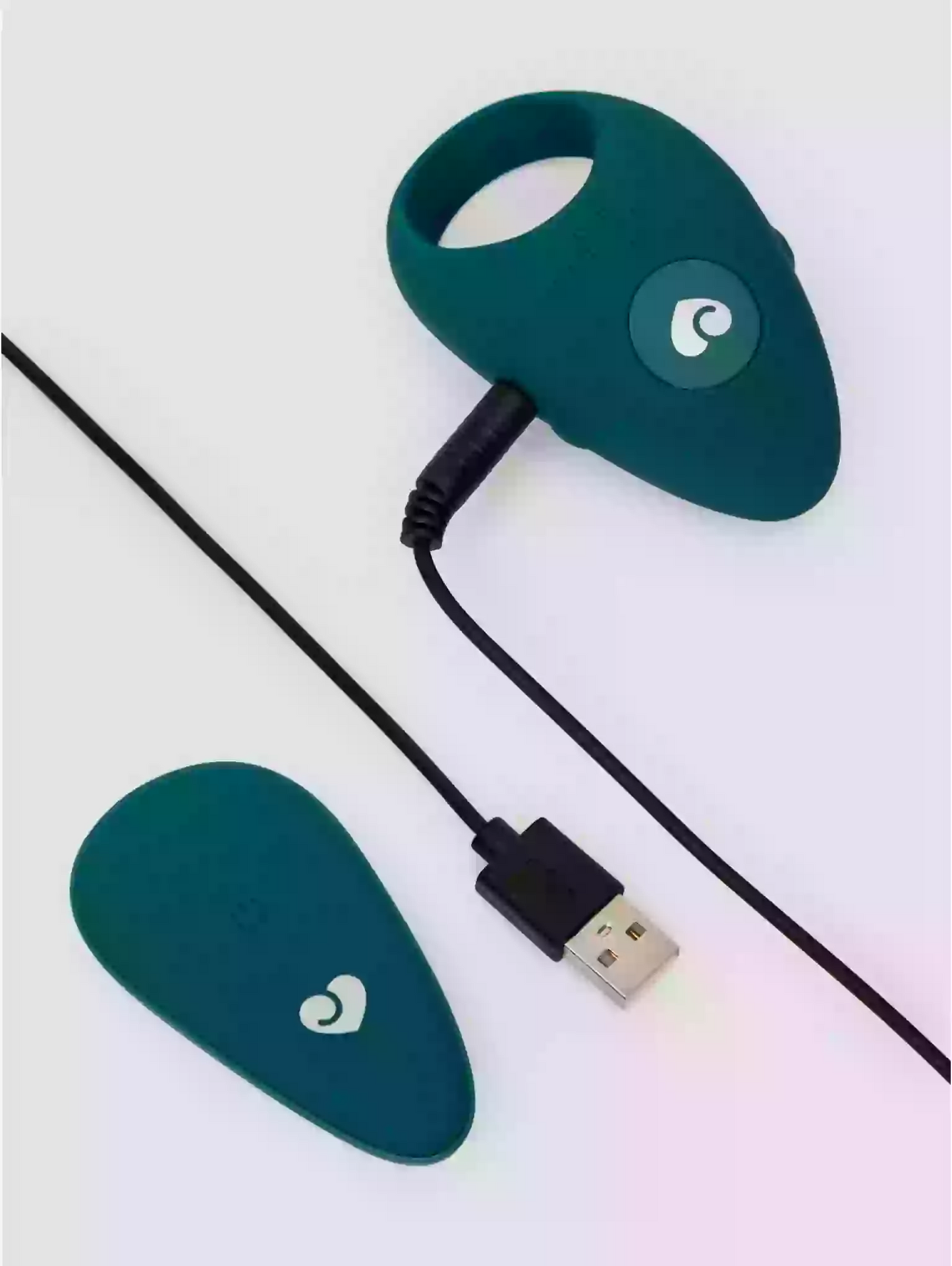 Two green electronic devices with USB cables on a white background