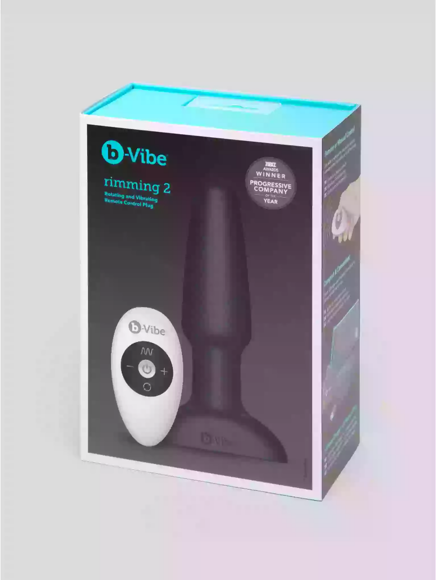 B-Vibe rimming 2 product packaging on a light gray background