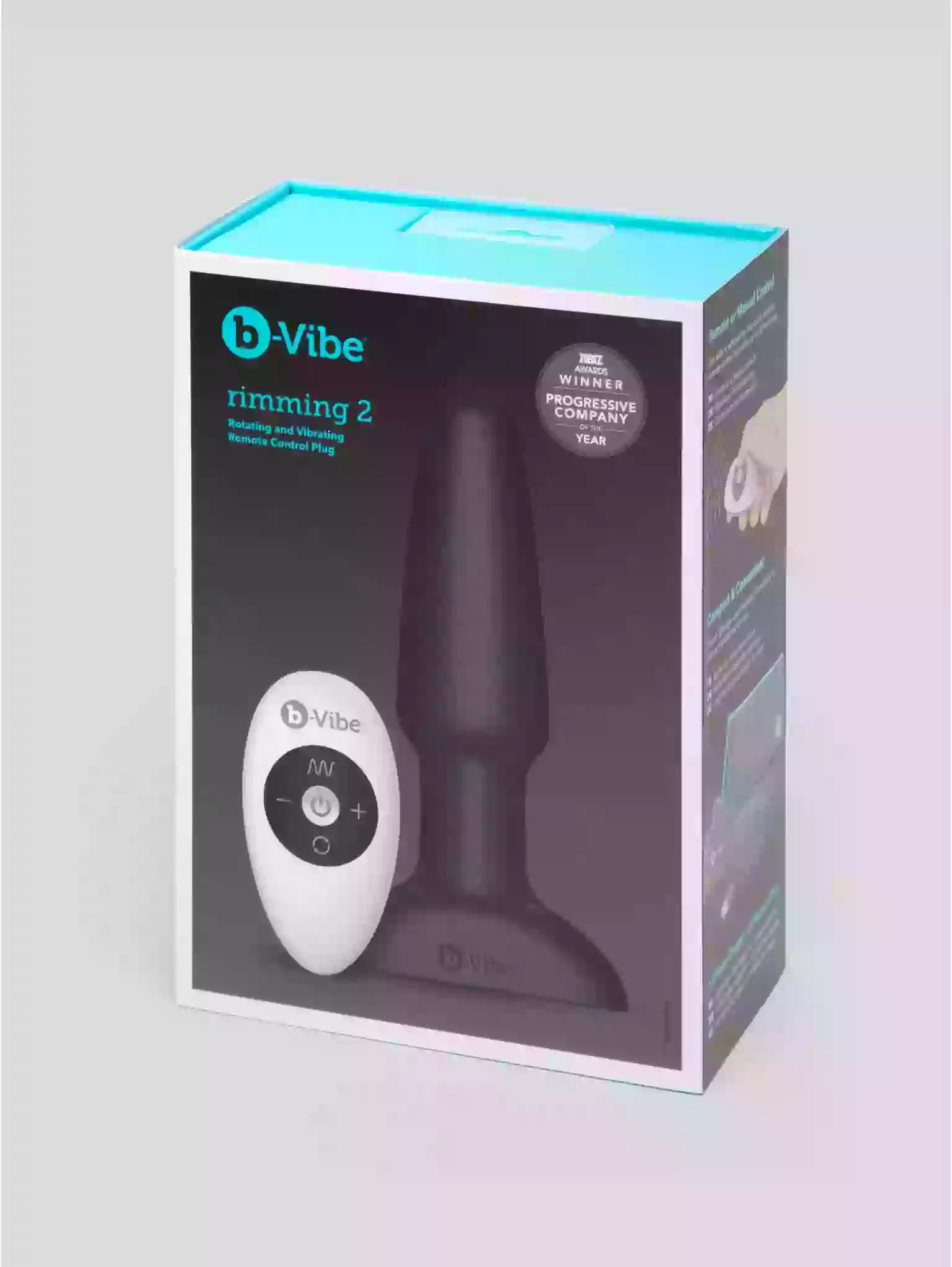B-Vibe rimming 2 product packaging on a light gray background