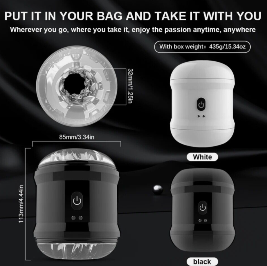 White and black portable light with power button, dimensions, and weight information on a dark background.