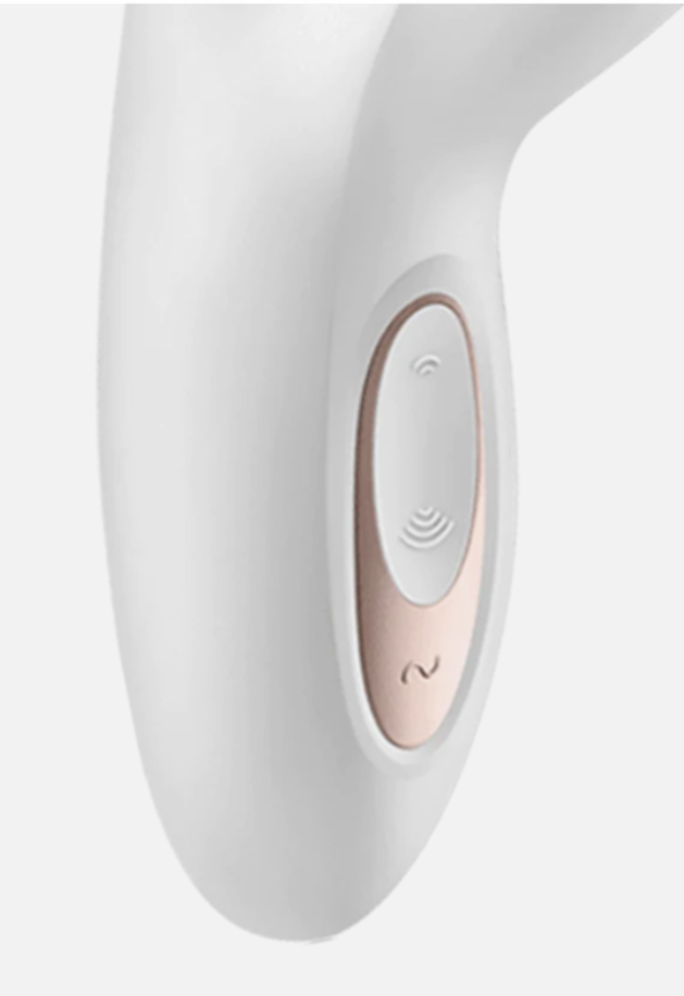 White electronic device with a control panel on a light gray background