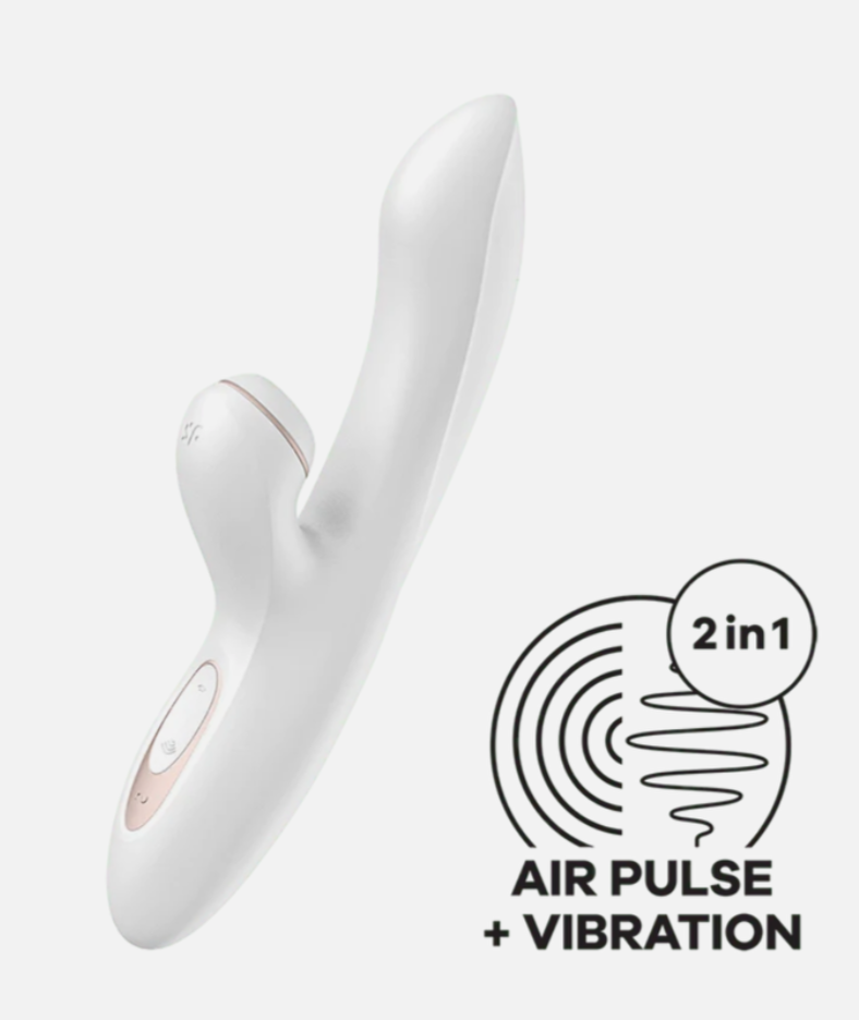 White 2-in-1 air pulse and vibration device on a light gray background