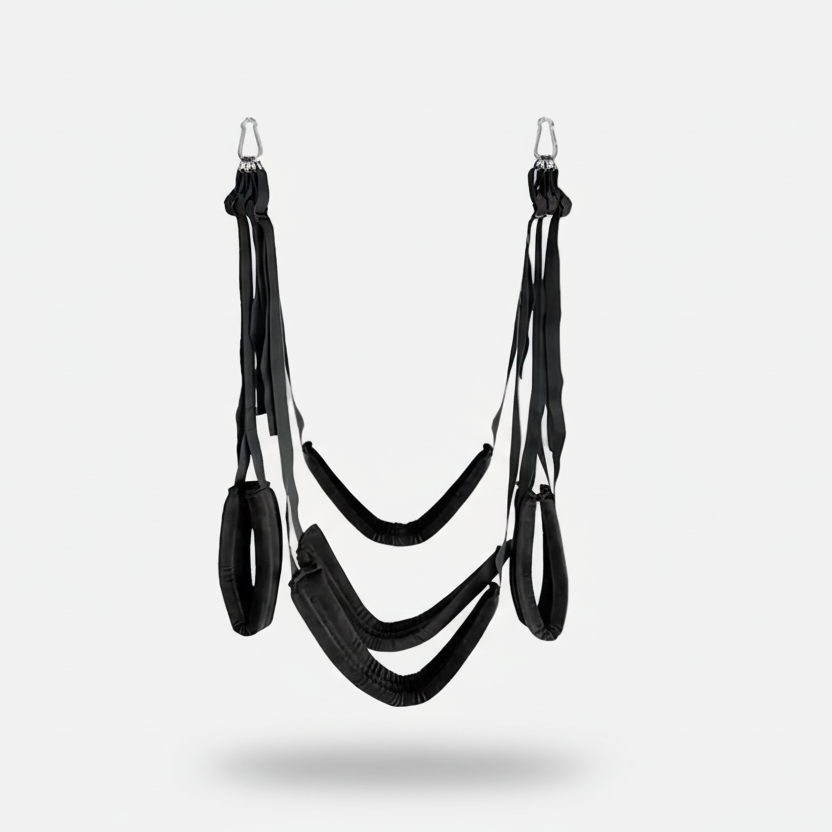 Black suspension training strap on a white background