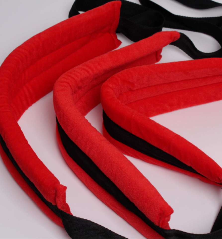 Red and black headbands on a white background