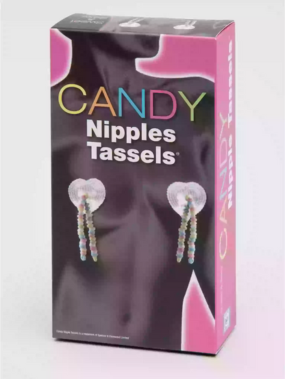 Box of Candy Nipples Tassels with colorful tassels on a white background