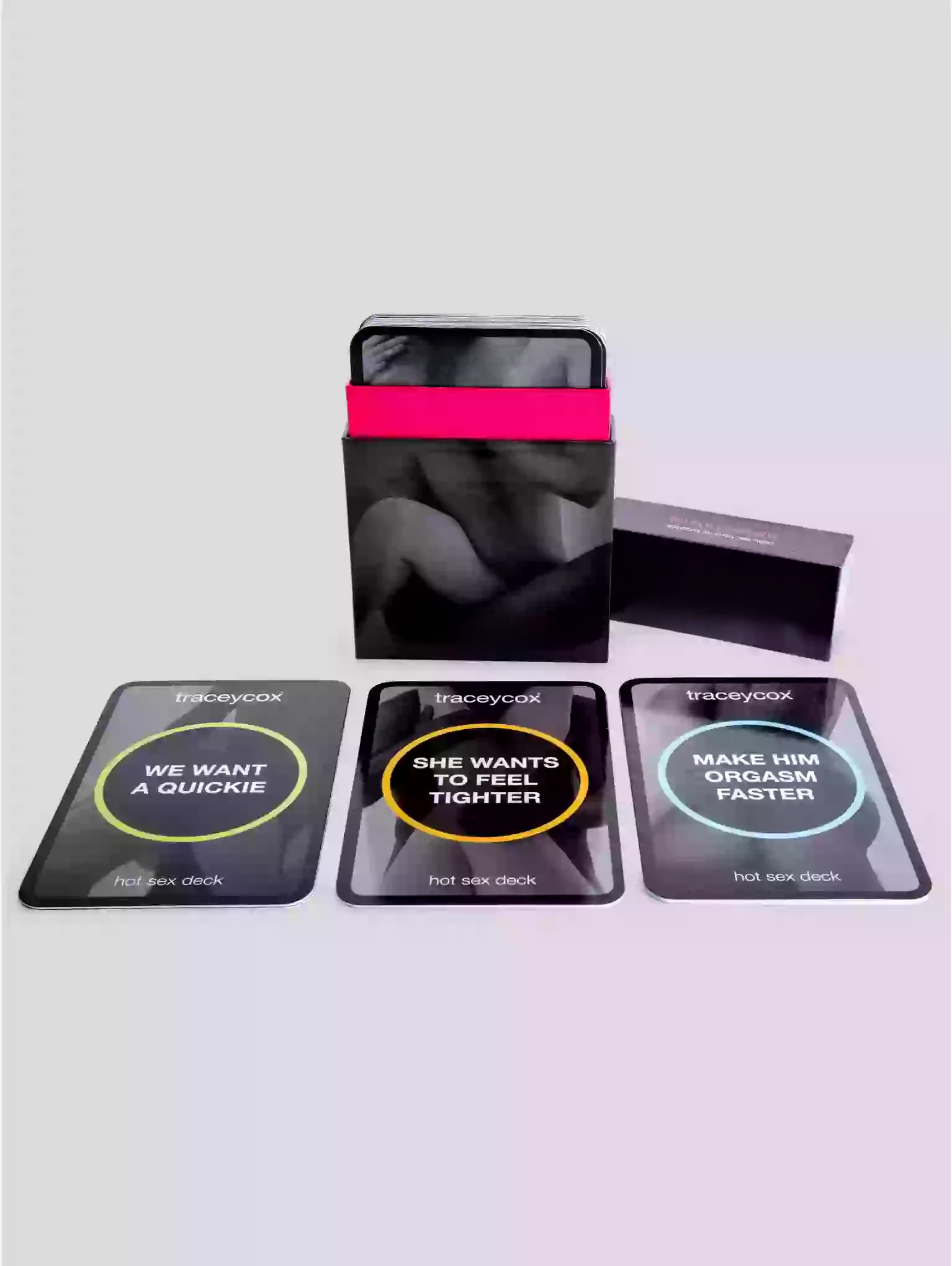 Card game set with cards and a box on a white background