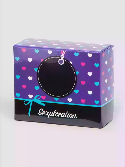 Box with heart pattern and 'Sexploration' text on a white background