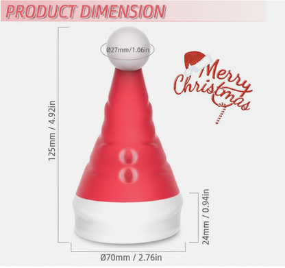 Red Santa hat with measurements and 'Merry Christmas' text on a white background