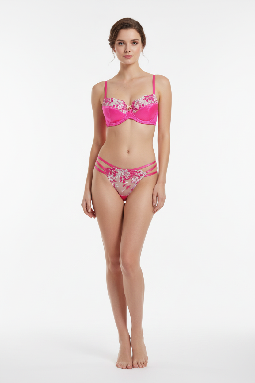 Sheer Bikini Bra & Low-Rise Thong Lingerie Set UK