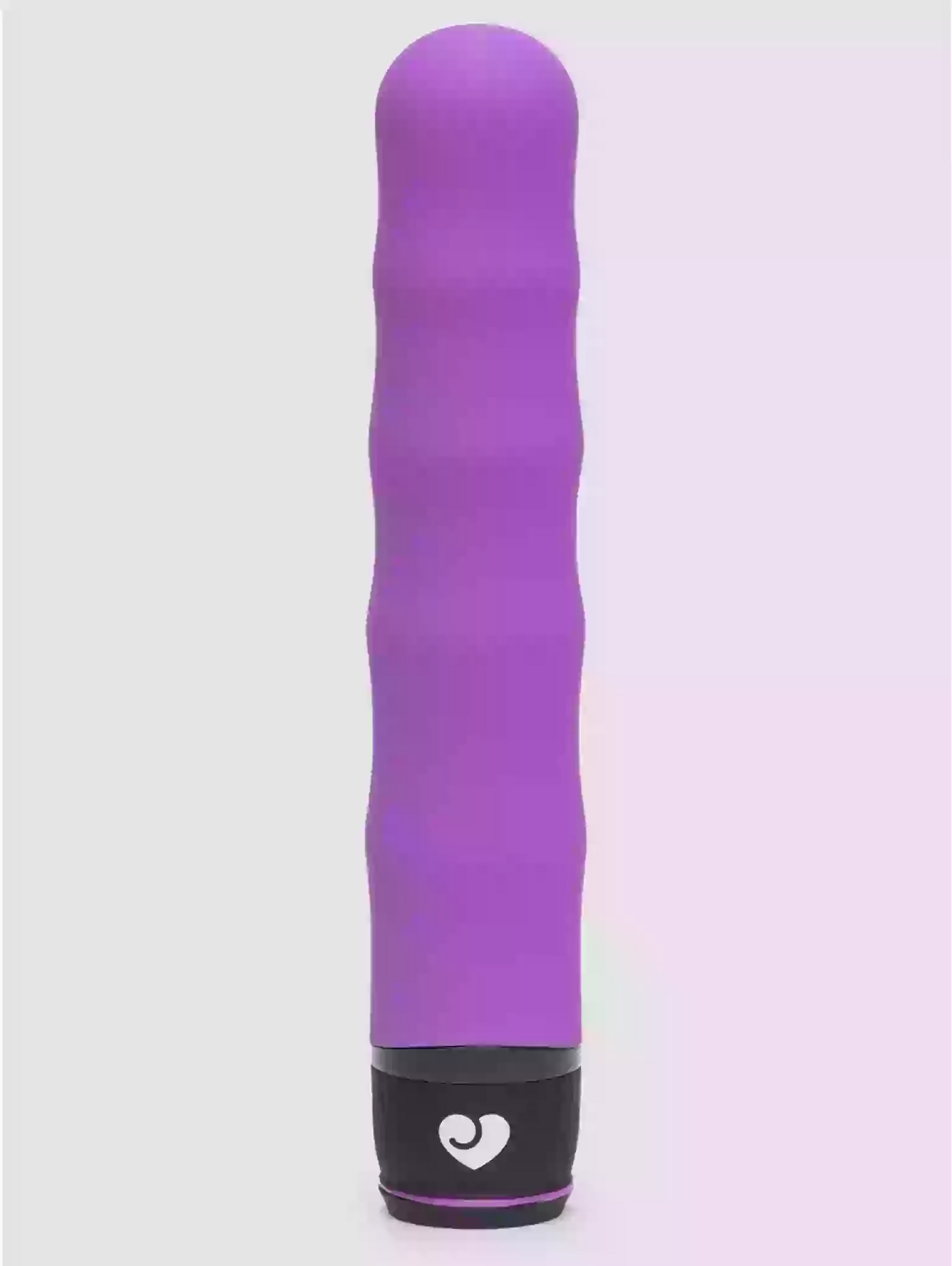 Purple cylindrical object with a black base on a white background