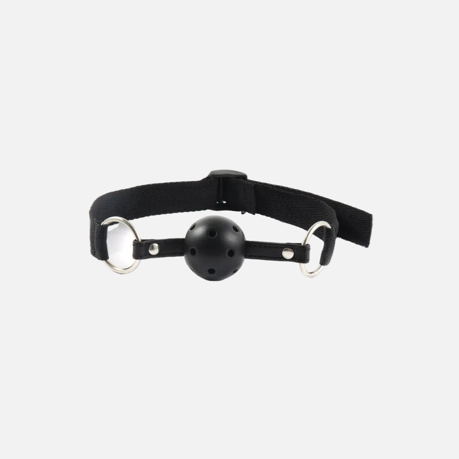 Black muzzle with metal rings on a white background