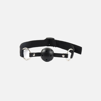 Black muzzle with metal rings on a white background