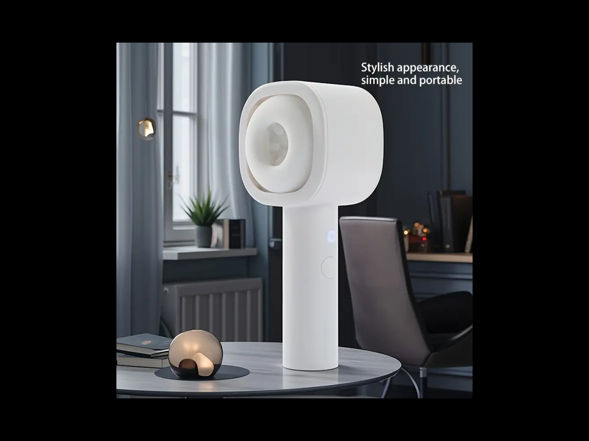 White lamp on a table with a room background