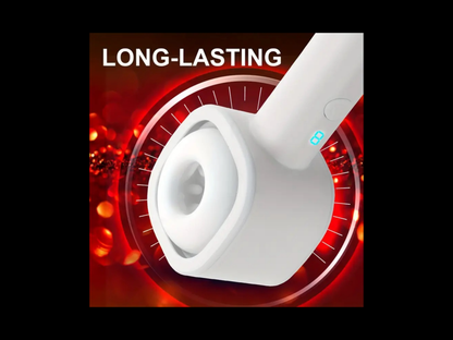 White electronic device with 'LONG-LASTING' text on a red and black background