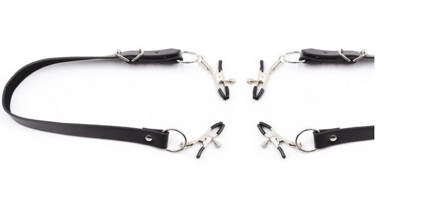 BDSM clit and thigh spreader – adjustable clamps and bondage wrap, adult restraint kit for intimate roleplay, UK body-safe sex toy
