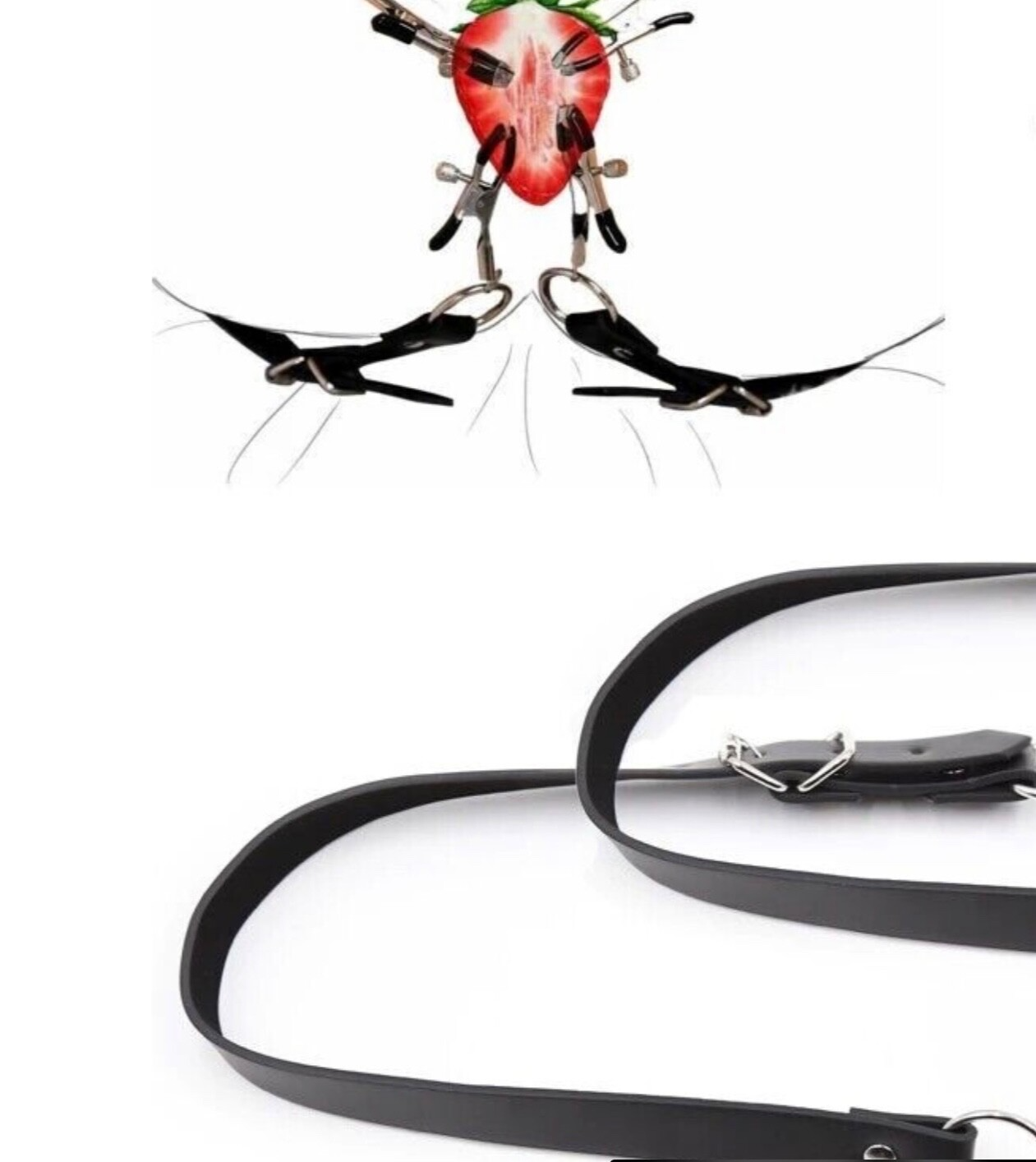 BDSM clit and thigh spreader – adjustable clamps with bondage wrap, adult restraint kit for intimate roleplay, UK body-safe sex toy