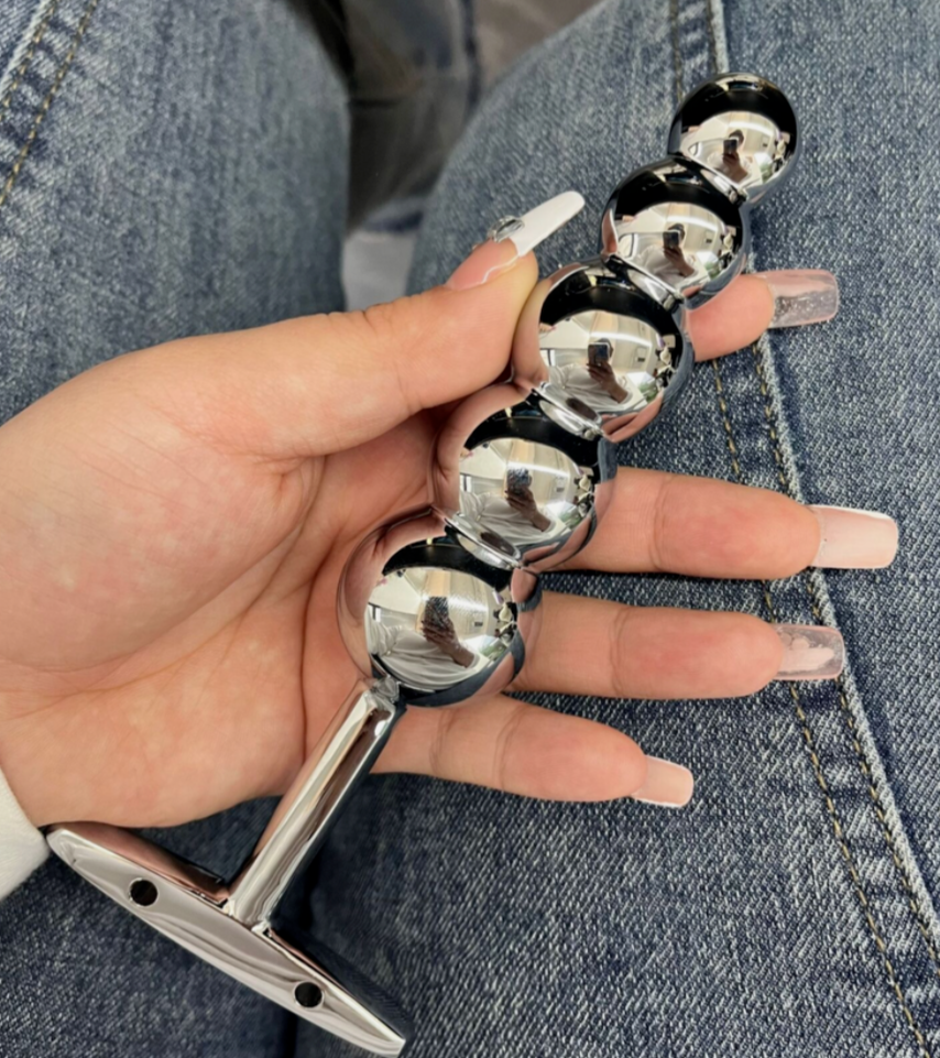Stainless steel anal plug – ball beads and dilator, premium adult sex toy for anal stimulation and pleasure, UK body-safe metal design