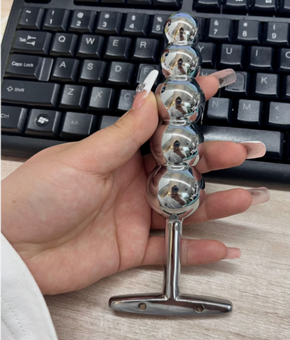 Stainless steel anal plug – ball beads and dilator, premium adult sex toy for anal stimulation and pleasure, UK body-safe metal design