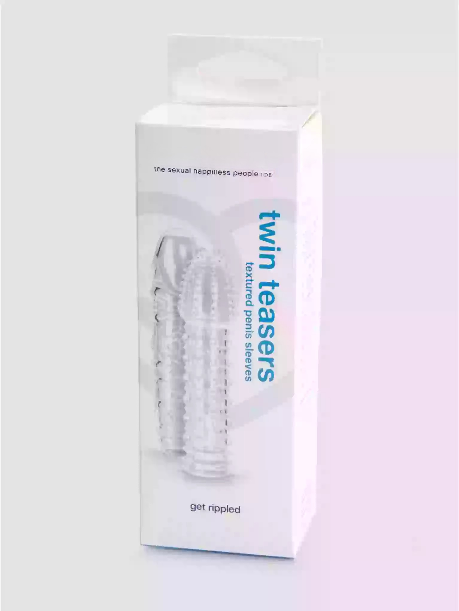 Box of 'twin teasers' product with branding on a light gray background